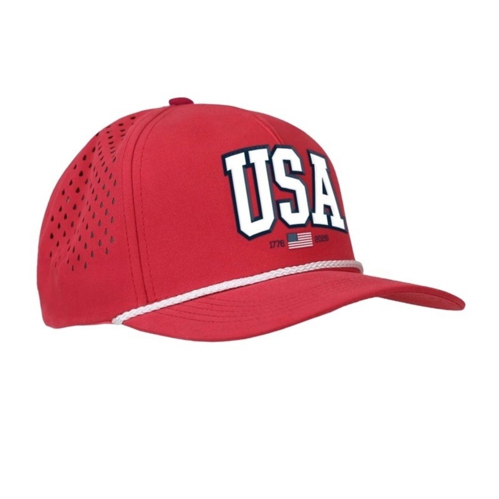 NEW Hold Fast USA Strong Red Perforated Trucker Cap Rope Brim Trim America 250